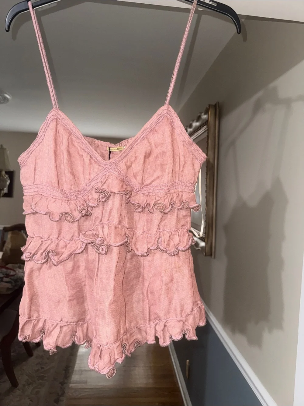Max Studio Pink Ruffled Spaghetti Strap Tank Top - Picture 1 of 5